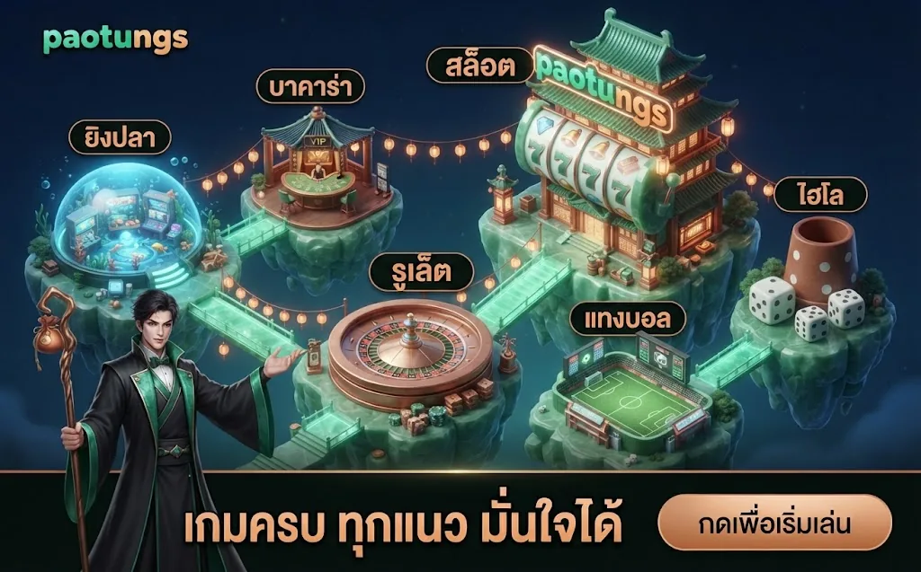 paotungs รวมเกมครบทุกแนว สล็อต ยิงปลา บาคาร่า รูเล็ต แทงบอล ไฮโล
